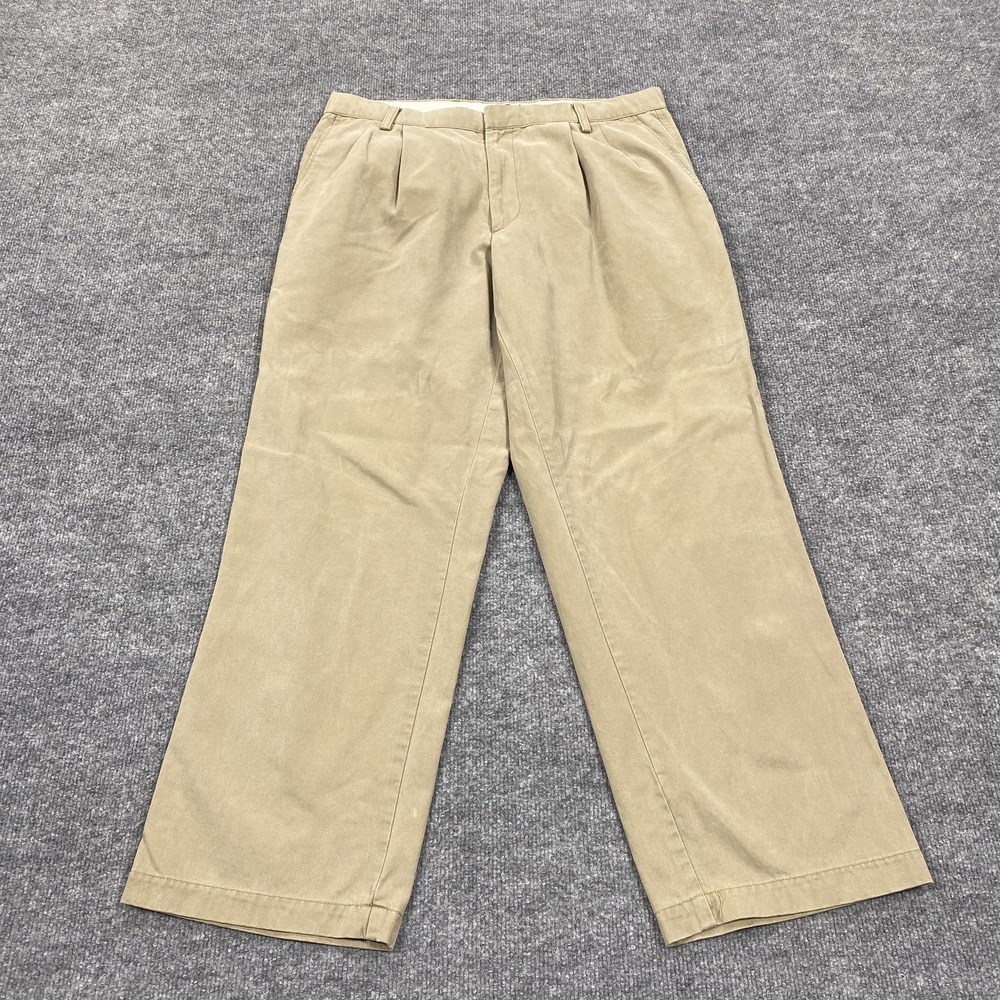Vintage‎ DOCKERS Chino Pants Mens 34x30 Beige Pleated Classic Fit Cotton Lyocell